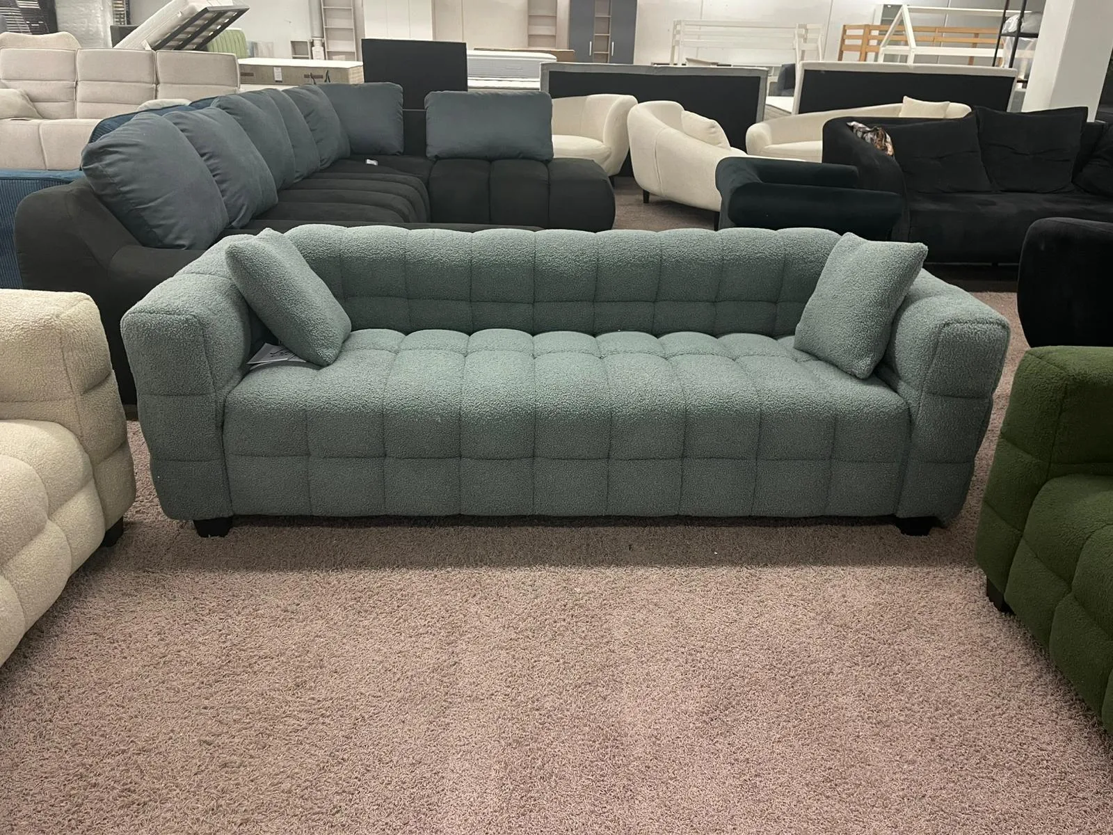 Blaues 3-Sitzer Sofa in Teddyoptik