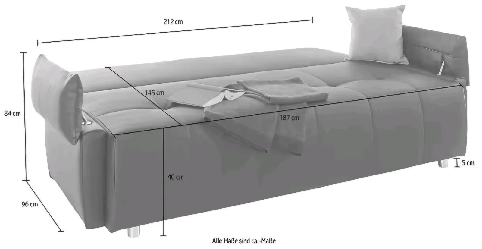 Schlafsofa mit Bettfunktion in Anthrazit - Bild 4