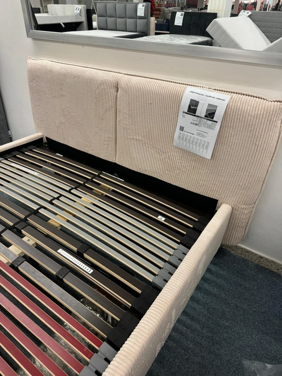 CORD Bett 140x200 mit Lattenrost & Matratze - Creme - Bild 3