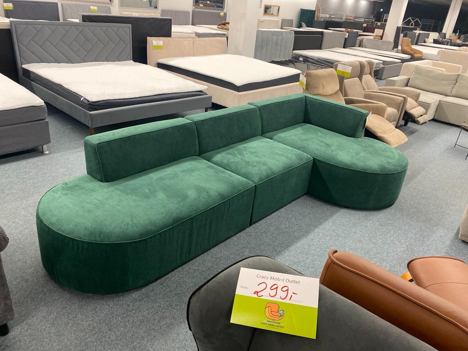 Designer Ecksofa Cord in Grün