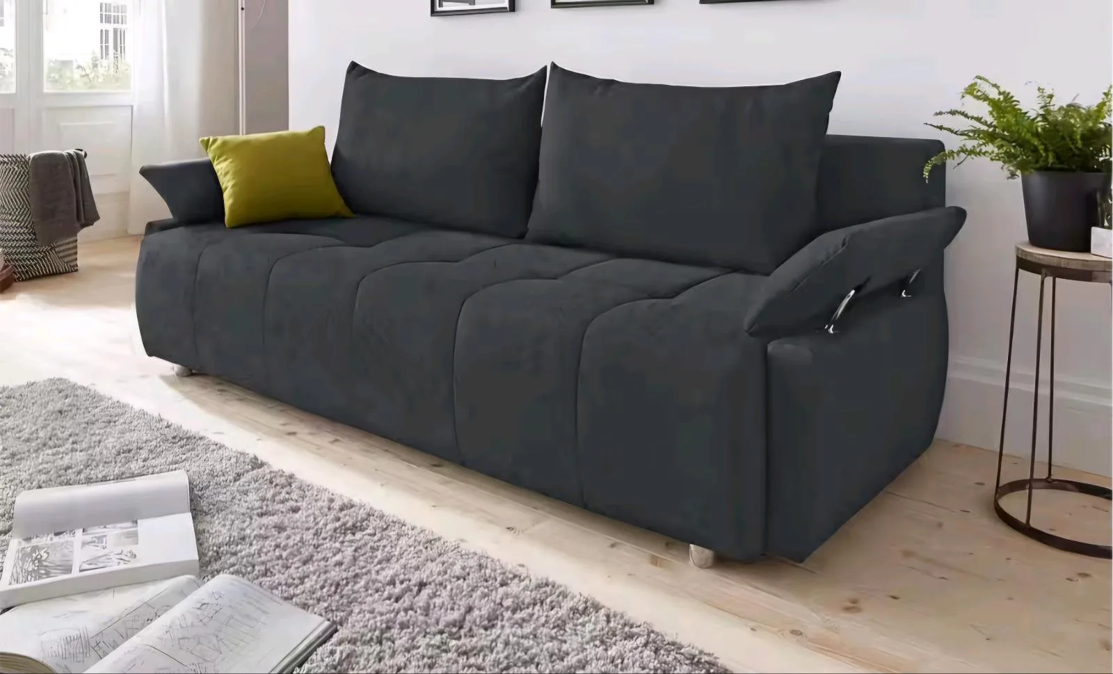 Schlafsofa mit Bettfunktion in Anthrazit
