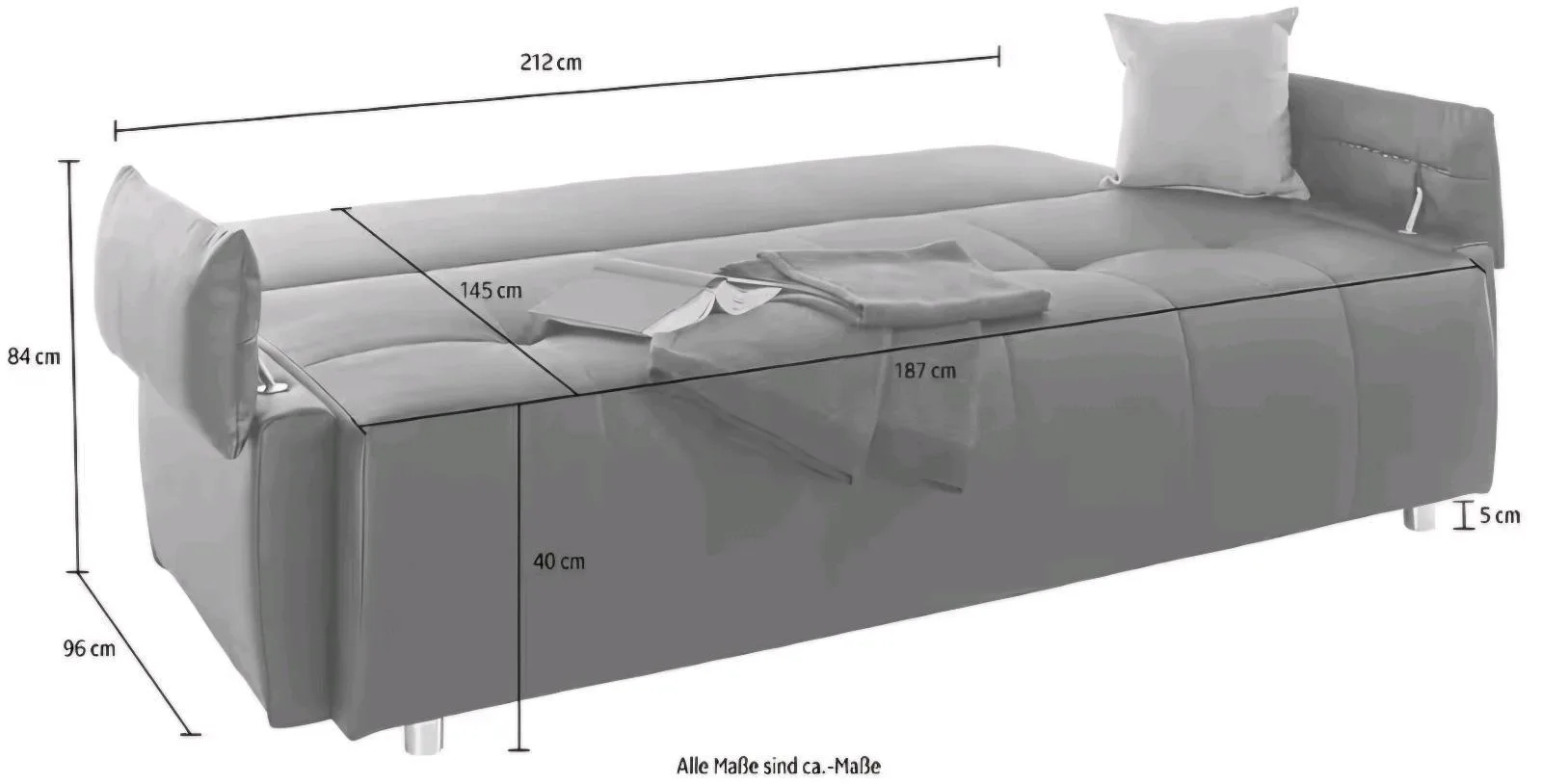 Schlafsofa mit Bettfunktion in Anthrazit - Bild 4