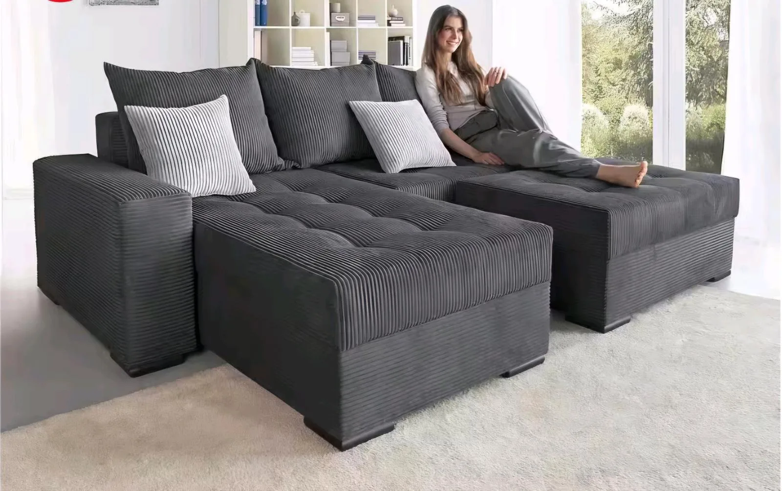 Ecksofa mit Schlaffunktion und Bettkasten