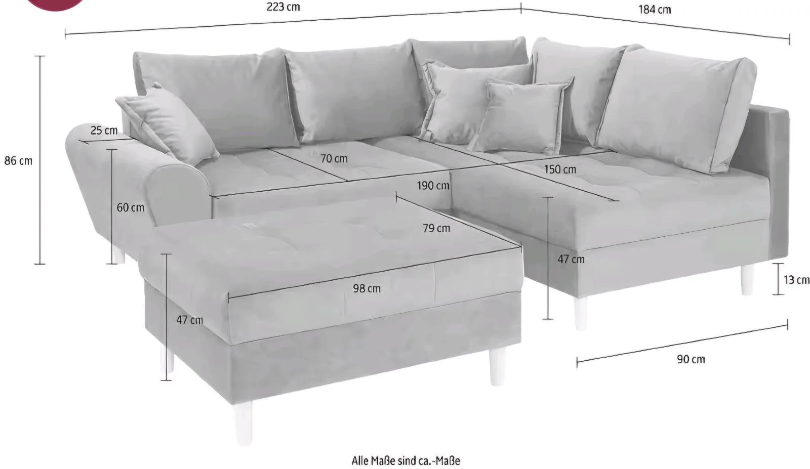 Schlafsofa L-Form mit Hocker - Bild 3