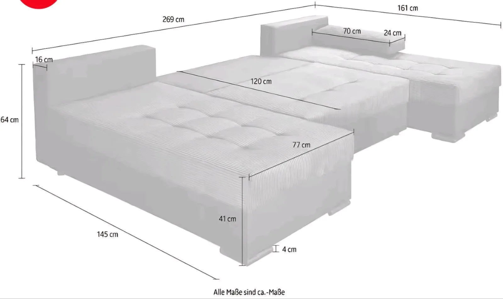 Schlafsofa U-Form mit Schlaffunktion - Bild 5