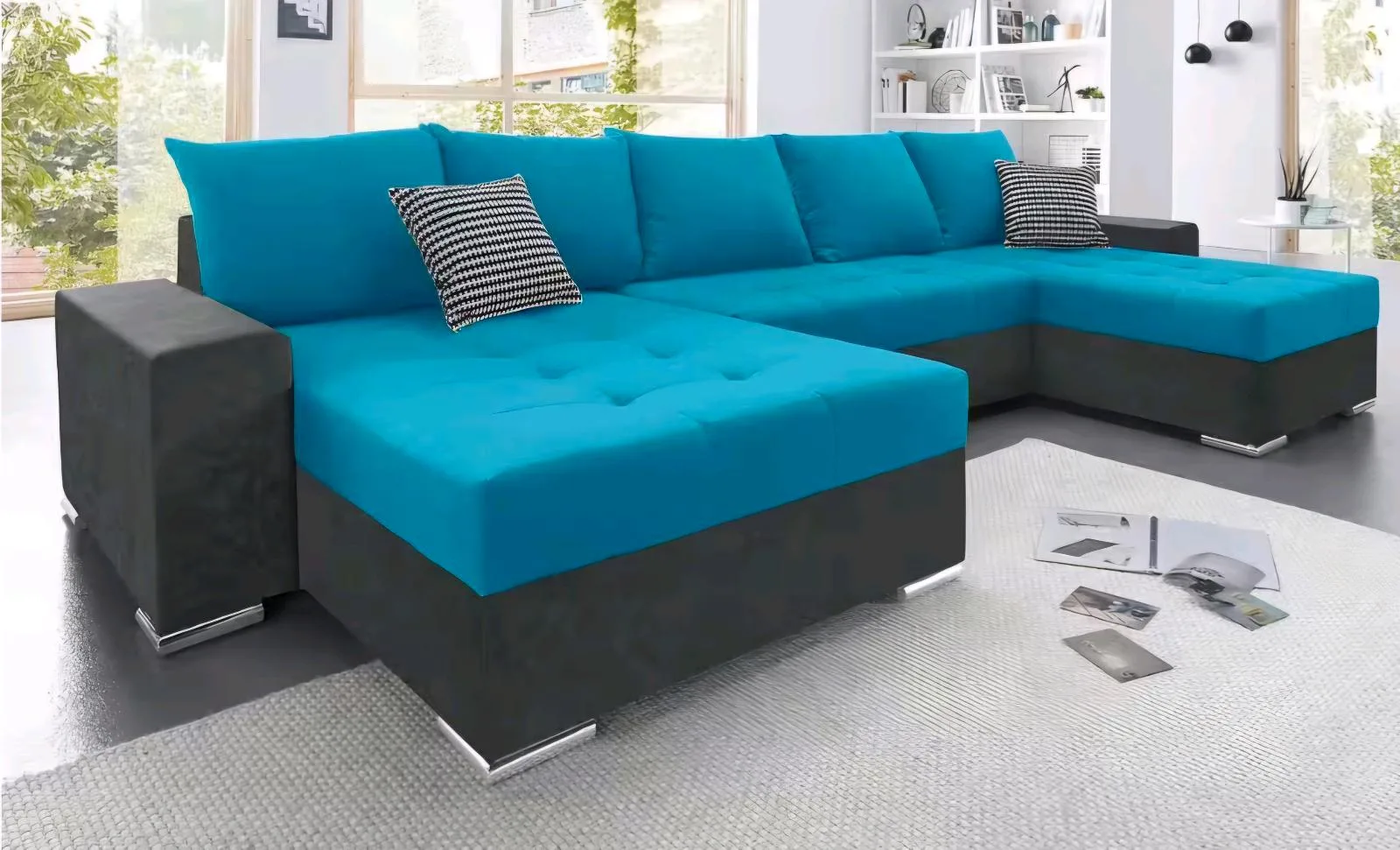 U-Form Schlafsofa mit Bettkasten