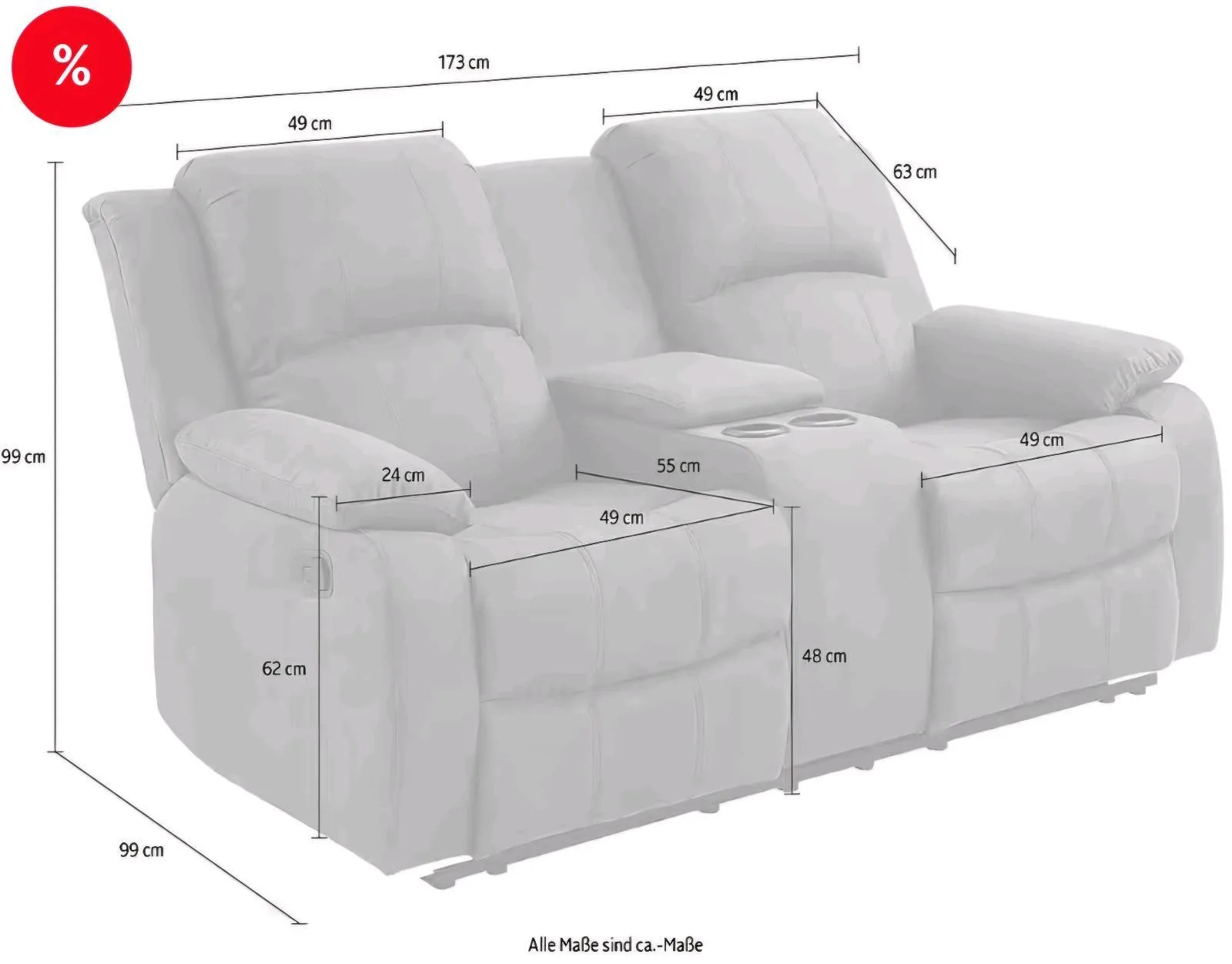 2-Sitzer Kinosofa mit Getränkehalter - Grau - Bild 4