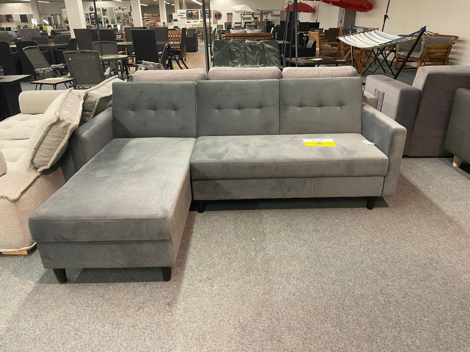 Grau Samt Ecksofa mit Schlaffunktion