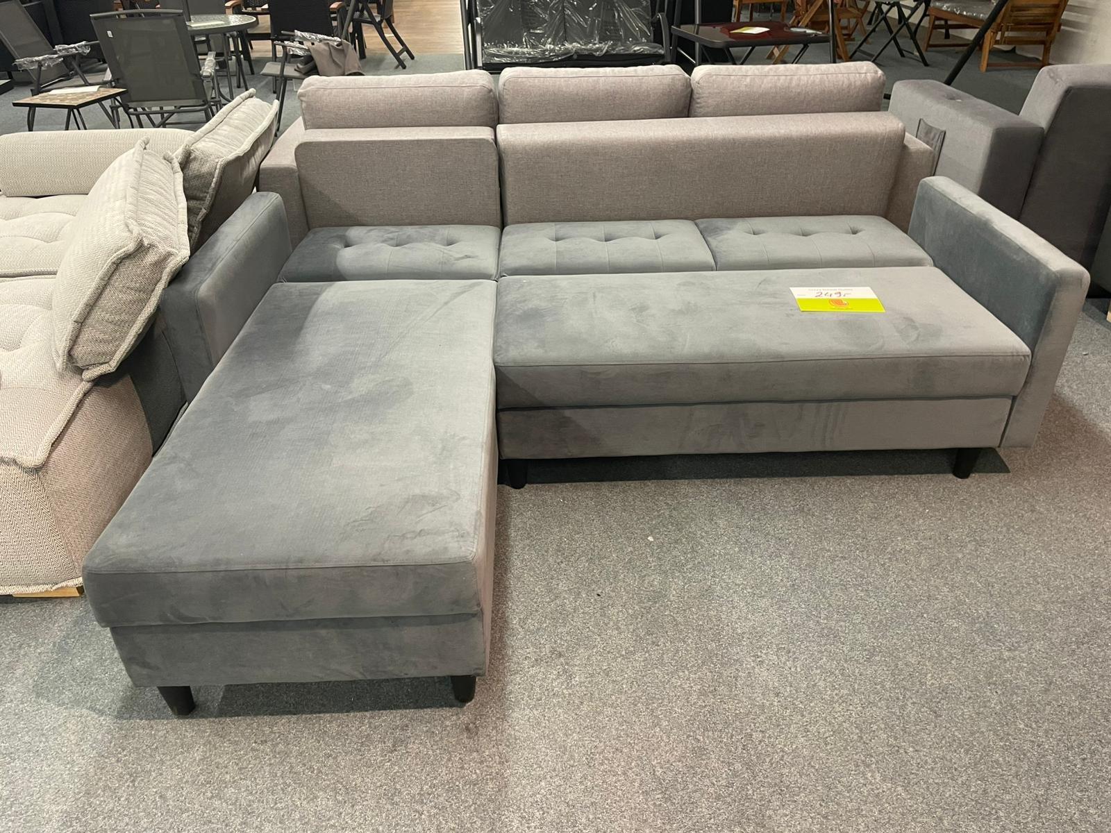 Grau Samt Ecksofa mit Schlaffunktion - Bild 2