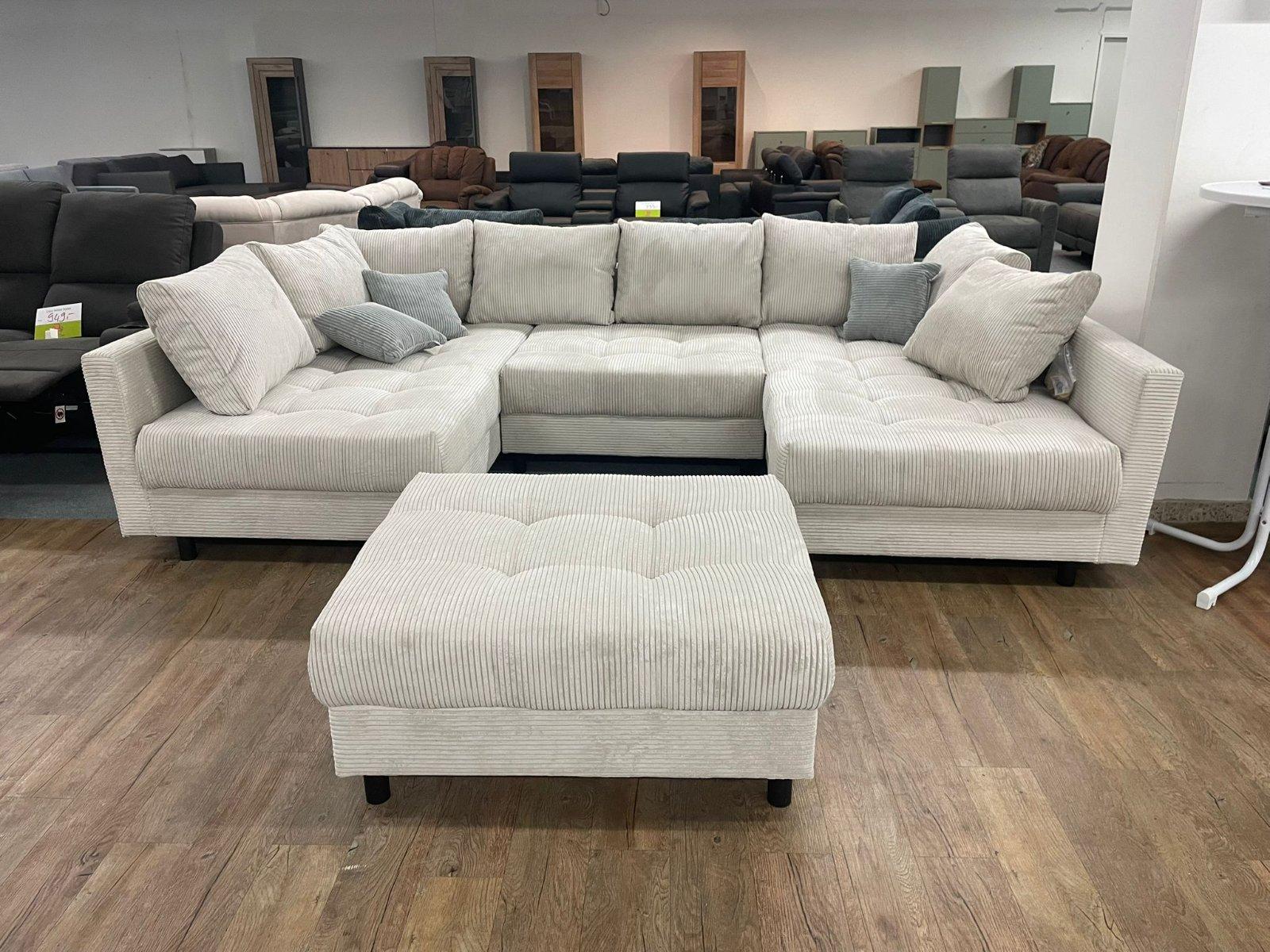 Beige Wohnlandschaft mit Hocker & Kissen - Bild 2