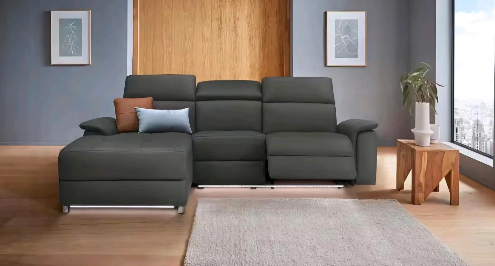 Modernes Ecksofa mit LED-Beleuchtung