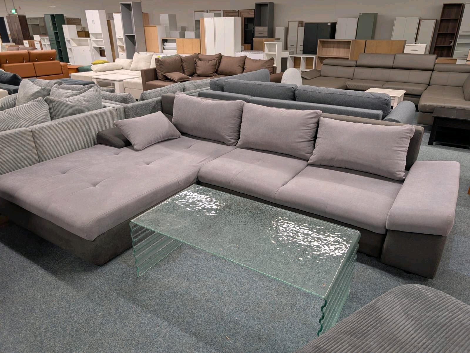 Ecksofa L-Form mit Bettfunktion in Grau