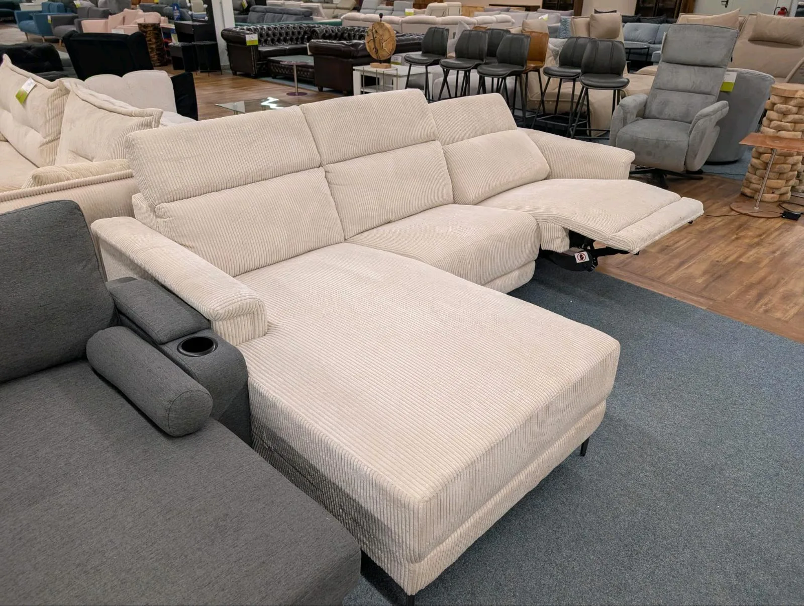 Ecksofa L-Form Cord Beige mit Relaxfunktion
