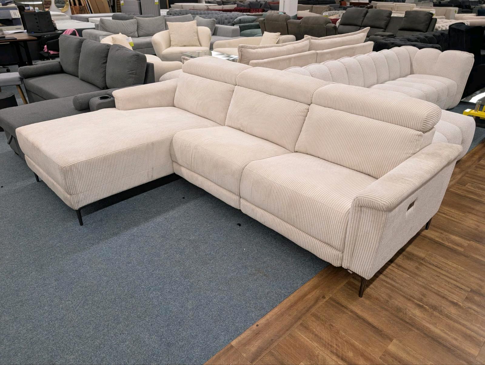 Ecksofa L-Form Cord Beige mit Relaxfunktion - Bild 3