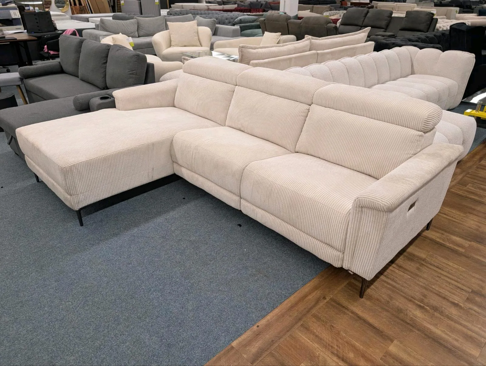 Ecksofa L-Form Cord Beige mit Relaxfunktion - Bild 3