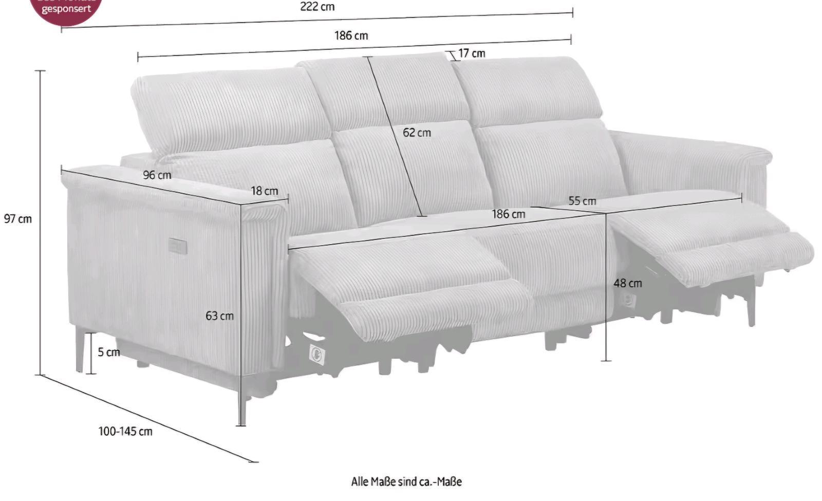 3-Sitzer Sofa mit Relaxfunktion (Creme) - Bild 4
