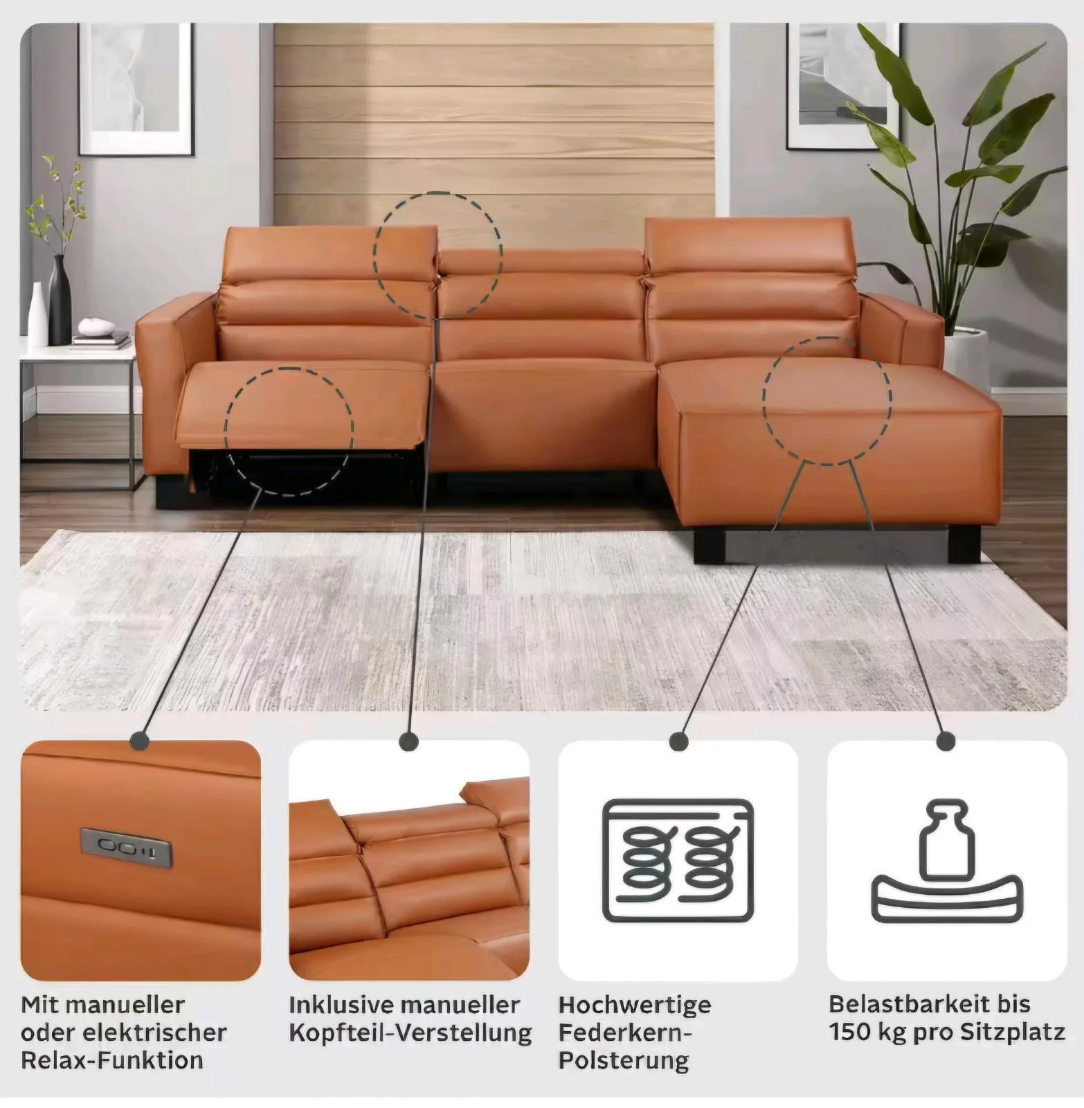 Ecksofa L-Form mit Relaxfunktion - Bild 3