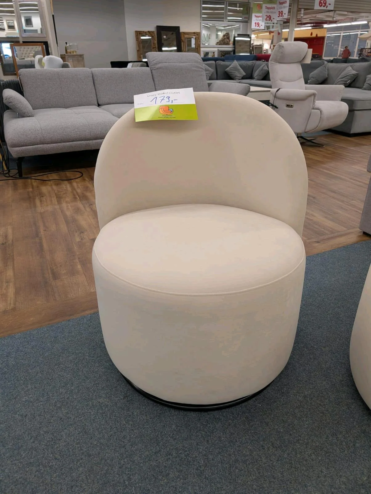 Drehbarer Samt-Sessel Creme Beige