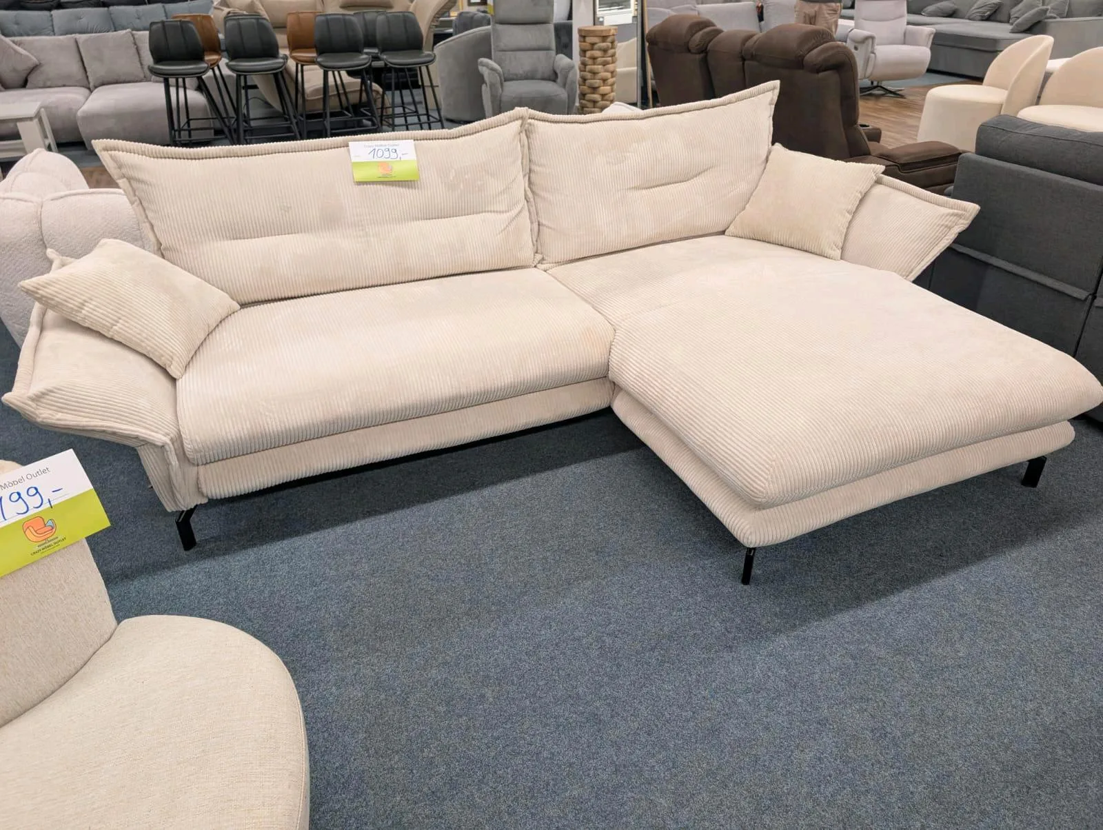 Modernes Ecksofa L-Form Cord Beige