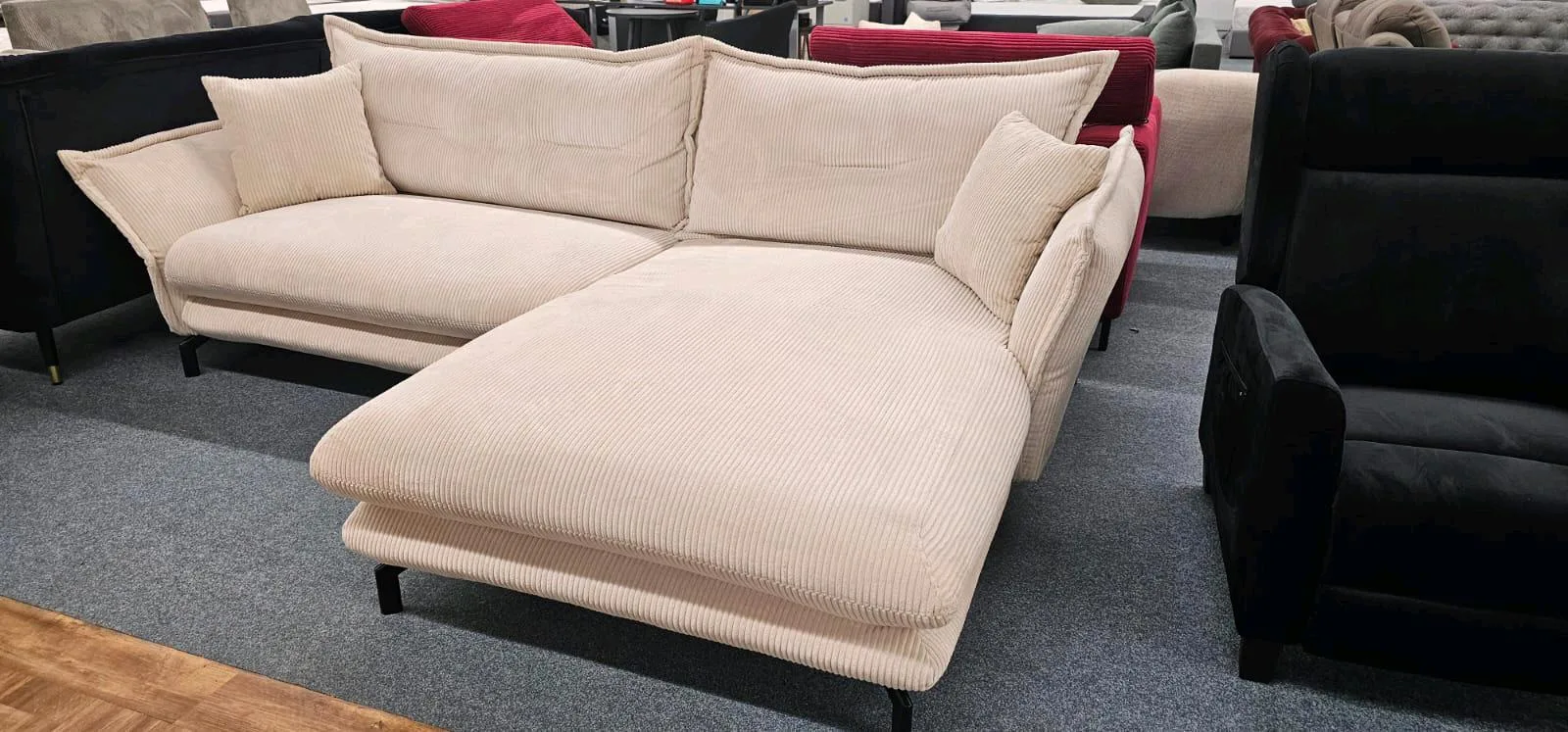 Modernes Ecksofa L-Form Cord Beige - Bild 3