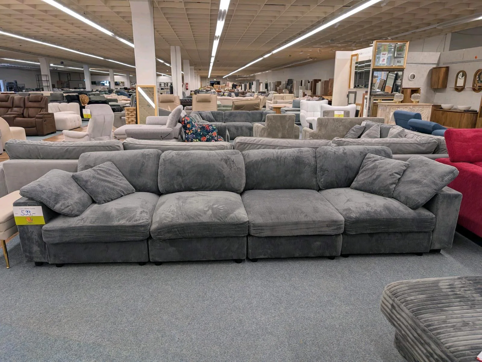 Bigsofa Cord Grau XXL - 4 Plätze