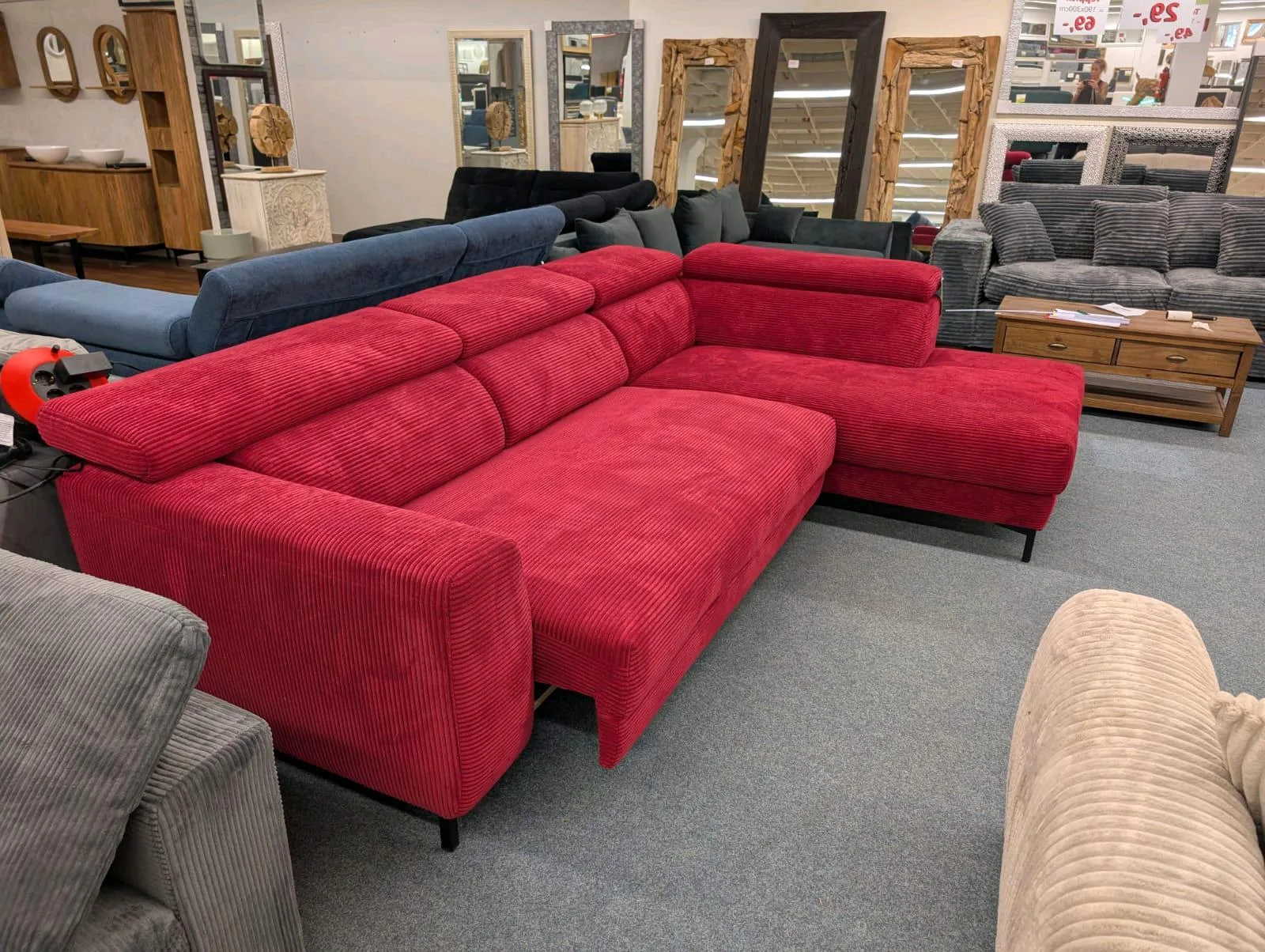 Ecksofa L-Form elektrisch Cord in Rot - Bild 2