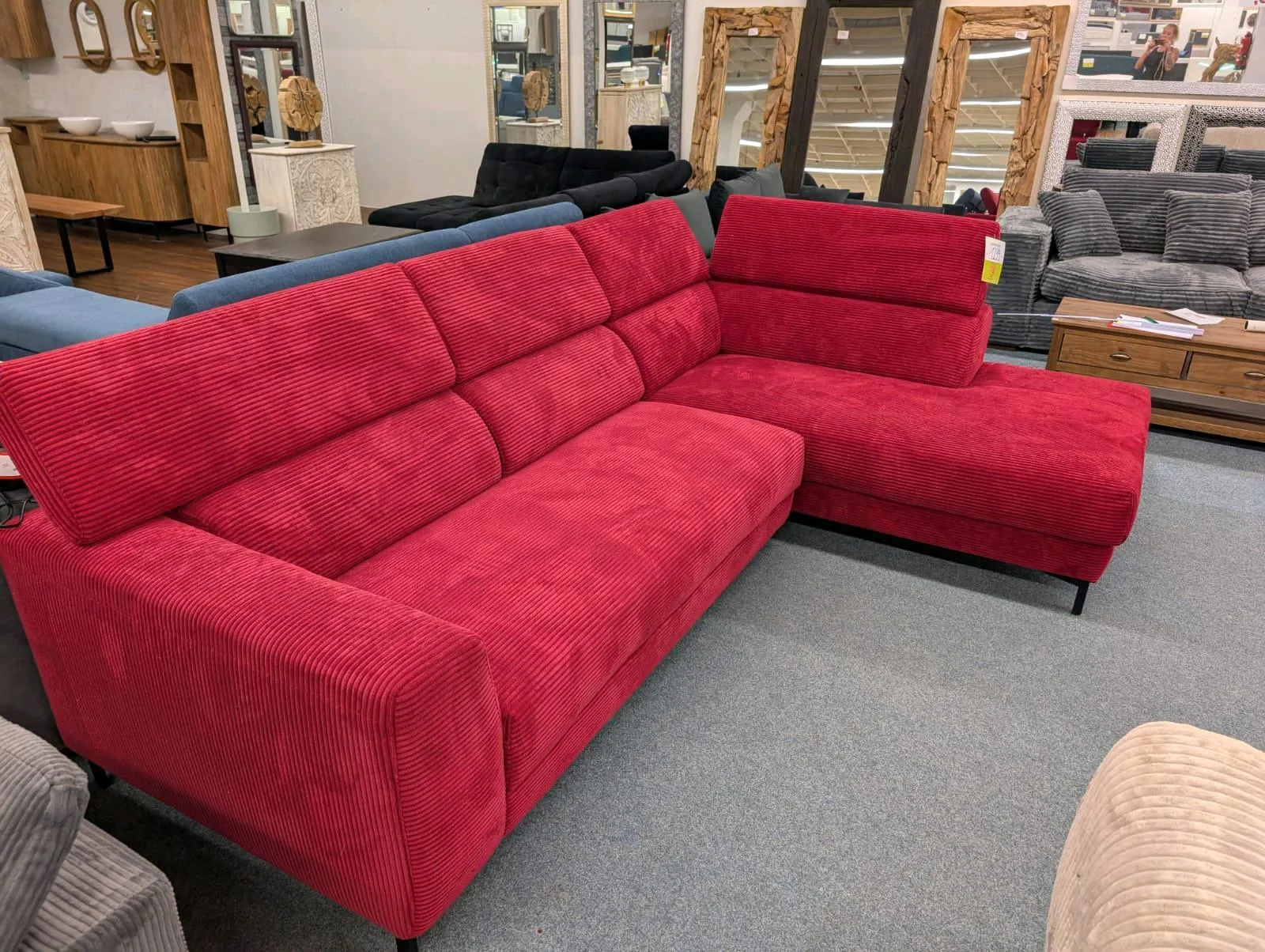 Ecksofa L-Form elektrisch Cord in Rot - Bild 3