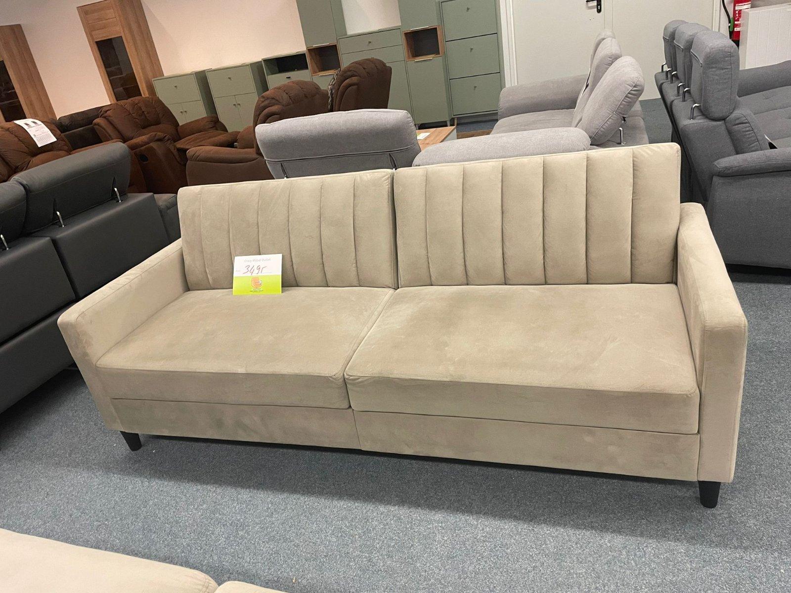 Beige Schlafsofa aus Samt mit Kissen