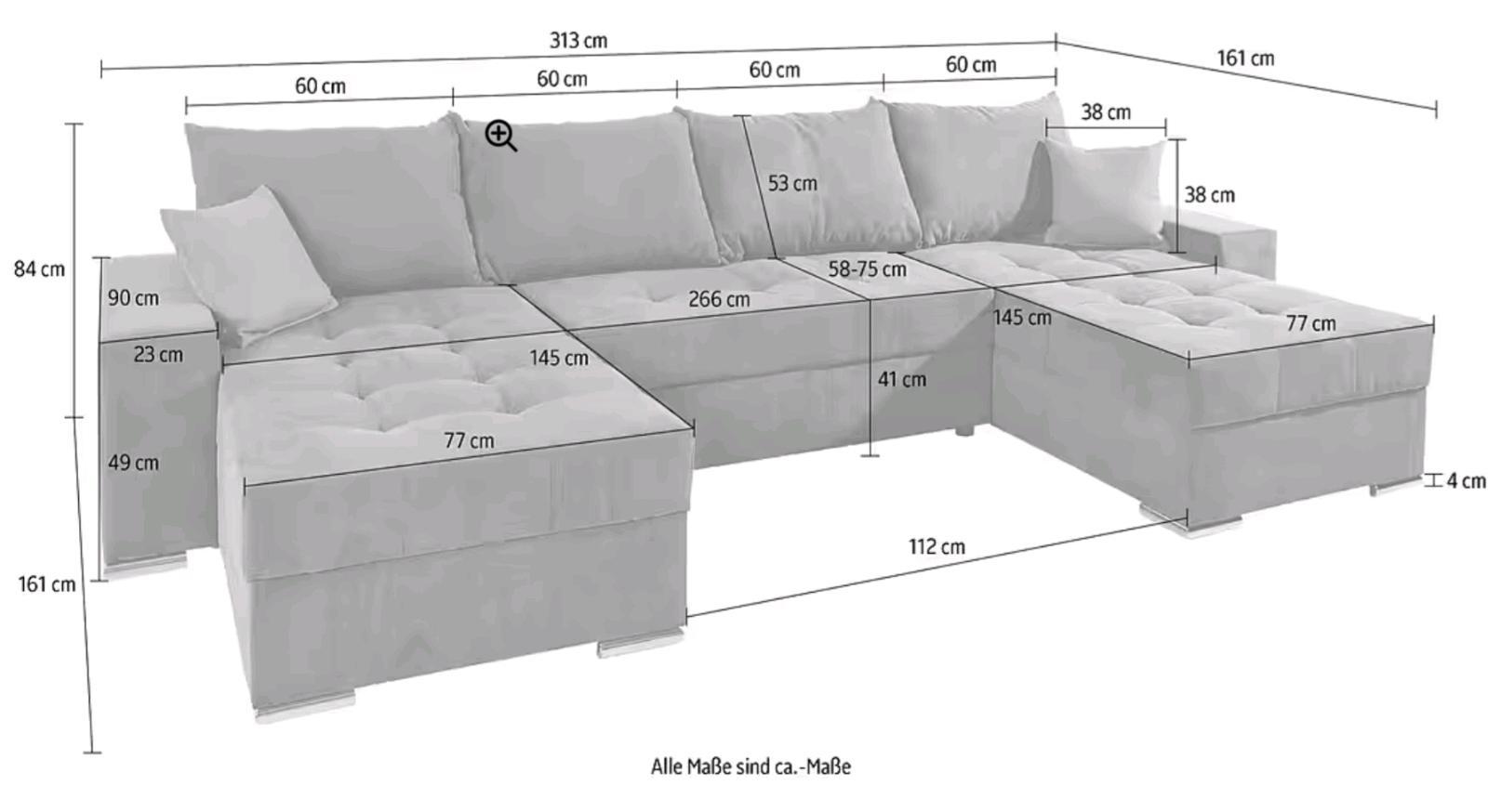 XXL Wohnlandschaft U-Form 320cm in Cord/Mix - Bild 3