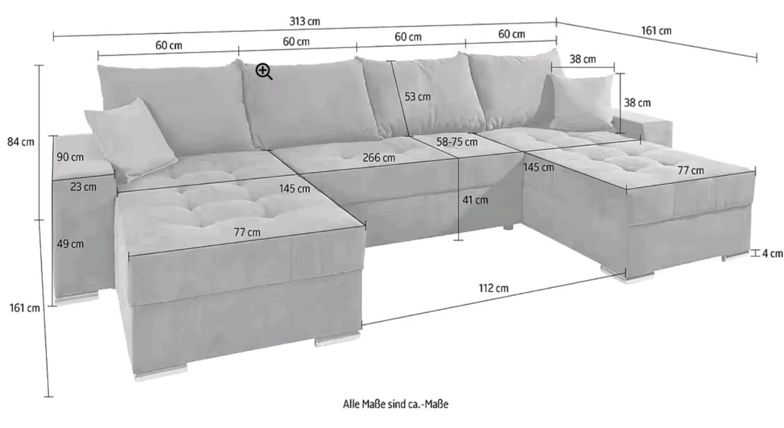 XXL Wohnlandschaft U-Form 320cm in Cord/Mix - Bild 3