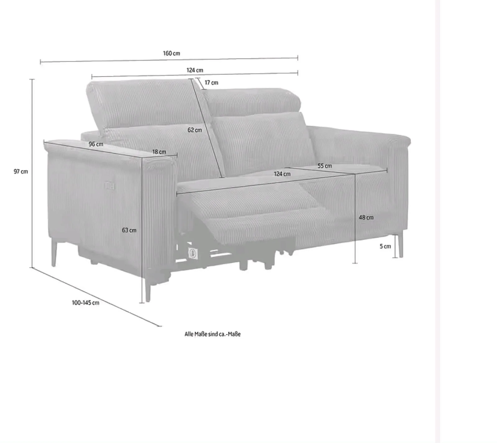 2-Sitzer Cord-Sofa mit Relaxfunktion - Bild 3