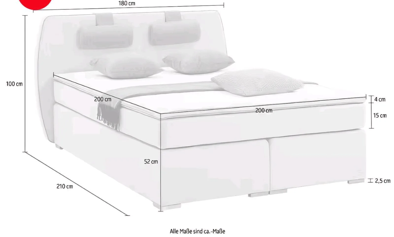 Boxspringbett 180x200 mit Kopflehne - Bild 3