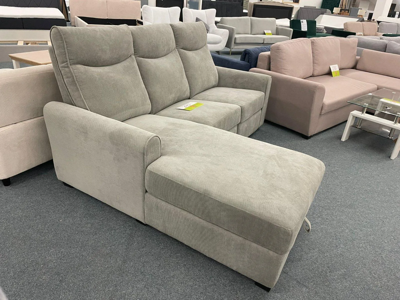 Grau Cord Ecksofa mit Relaxfunktion