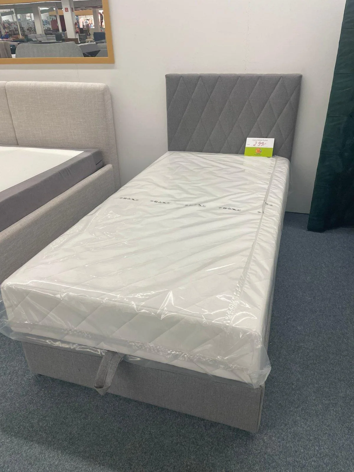 Boxspringbett 100x200 mit Bettkasten und Matratze - Grau