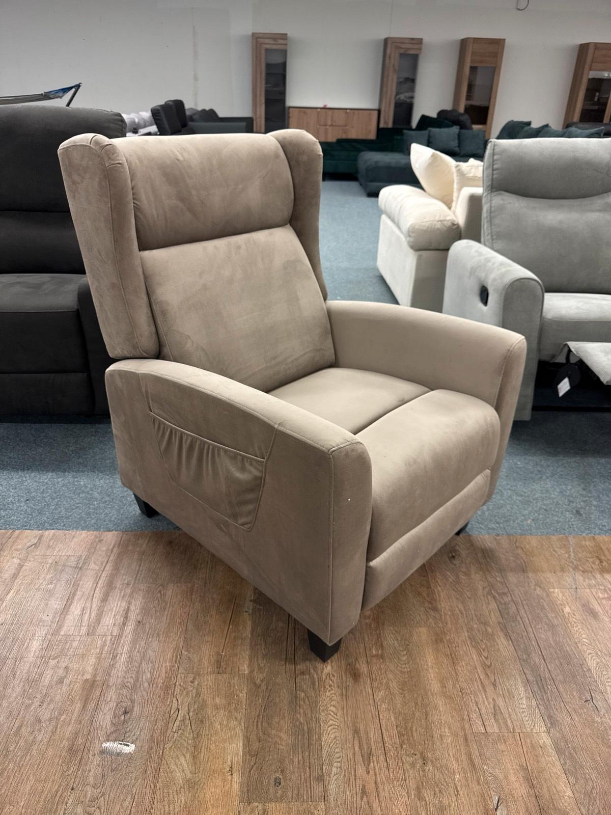 Beiger Ohrensessel aus Samt mit Relaxfunktion - Bild 2