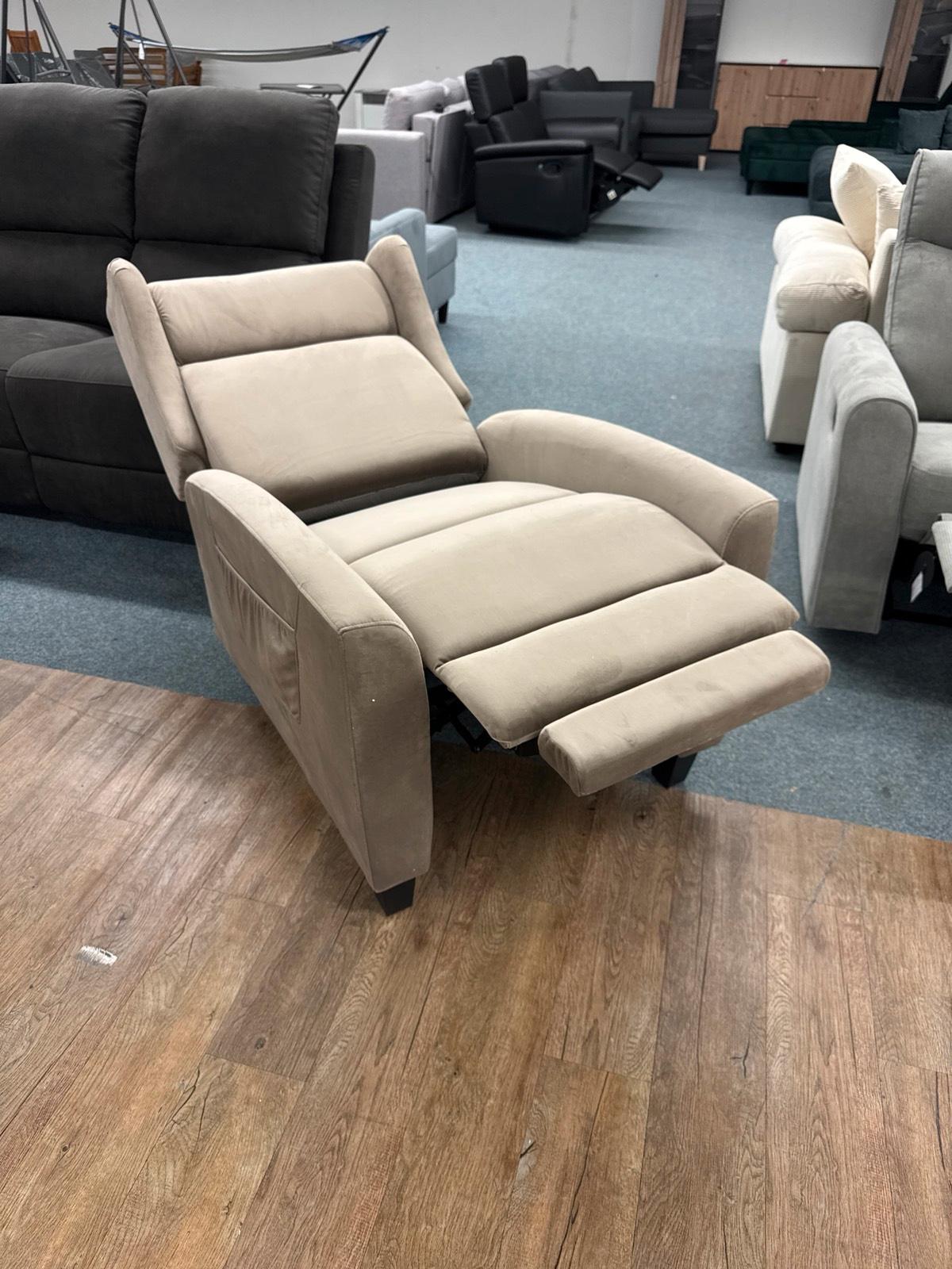 Beiger Ohrensessel aus Samt mit Relaxfunktion - Bild 3