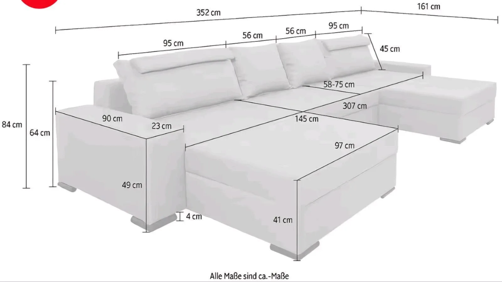 U-Form Schlafsofa mit Schlaffunktion - Bild 4