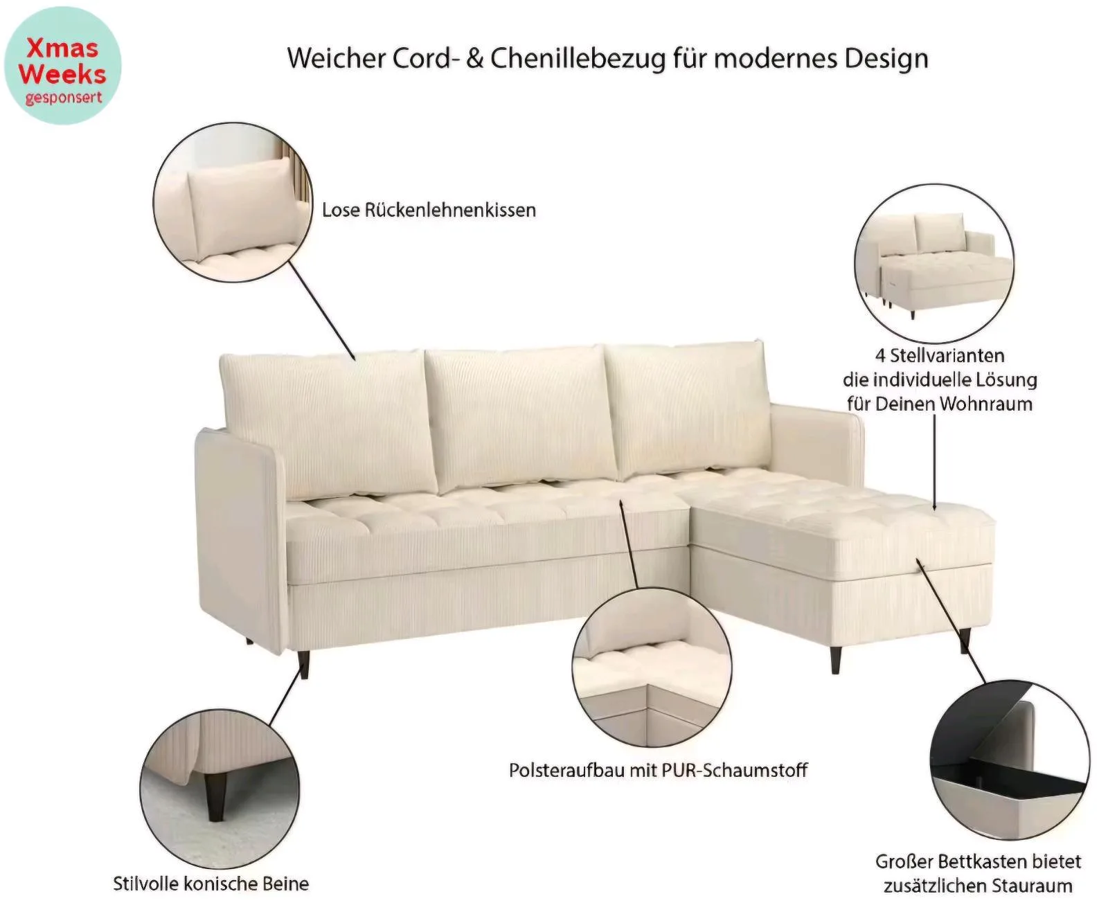 Flexibles L-Form Ecksofa für 299€ - Bild 3